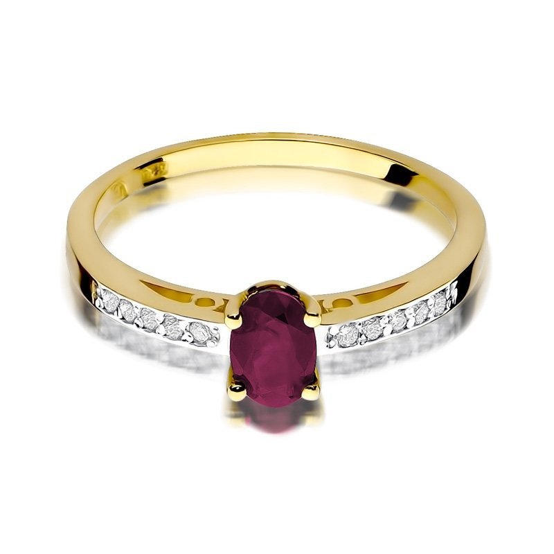 Pierścionek złoty 585 z rubinem 0,60ct brylantami 0,05ct zaręczynowy W-67