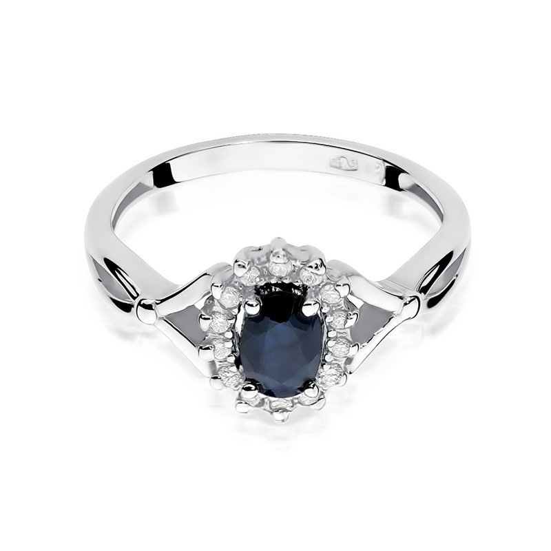 Pierścionek złoty 585 z brylantami 0,12ct szafirem 0,70ct W-182