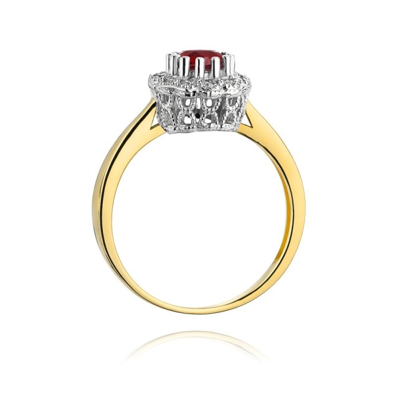 Pierścionek złoty 585 z brylantami 0,17ct rubinem 0,60ct W-284