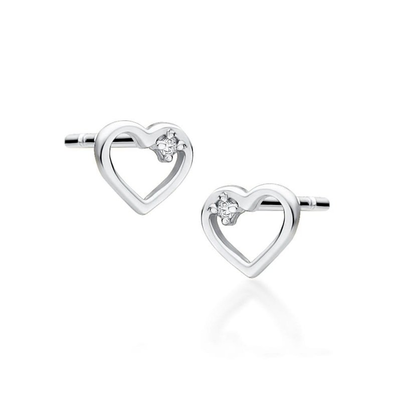 Kolczyki złote 585 serduszka z brylantami 0,01ct CK-34