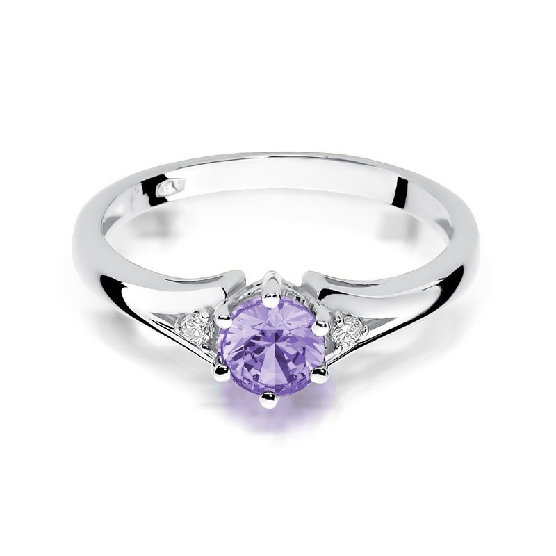 Pierścionek złoty 585 z brylantami 0,03ct ametystem 0,50ct W-76
