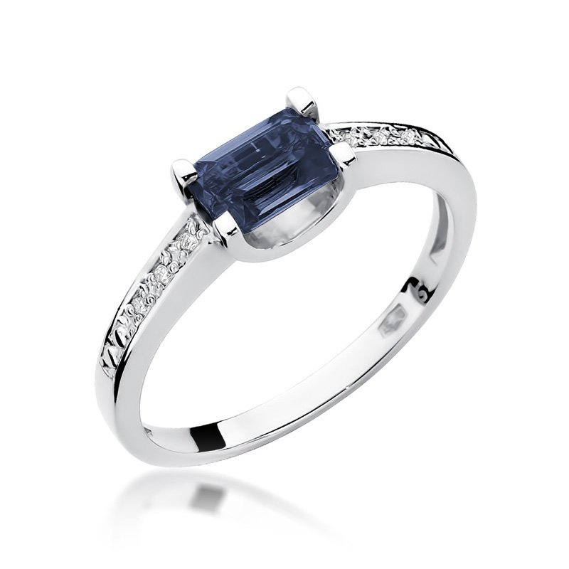 Pierścionek złoty 585 z brylantami 0,03ct szafirem 0,60ct W-105