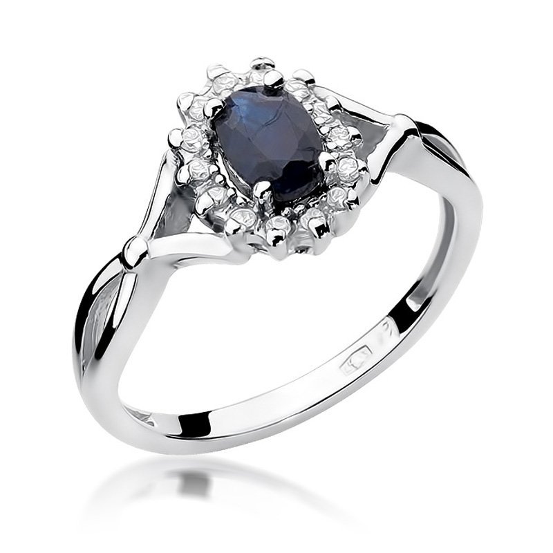 Pierścionek złoty 585 z brylantami 0,12ct szafirem 0,70ct W-182