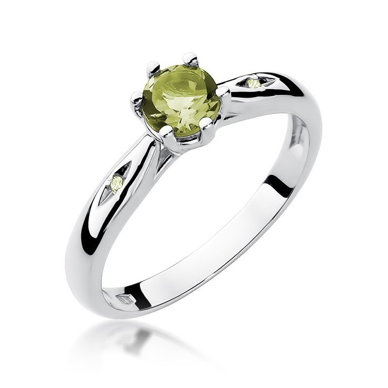 Pierścionek złoty 585 z brylantami 0,01ct oliwinem 0,60ct W-74