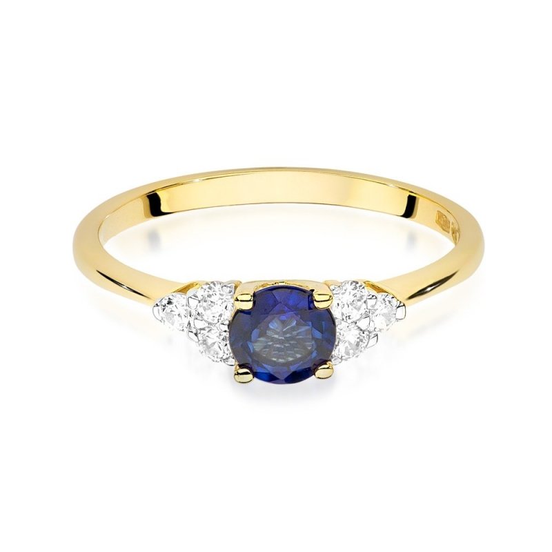 Pierścionek złoty 585 z brylantami 0,18ct szafirem 0,50ct W-451