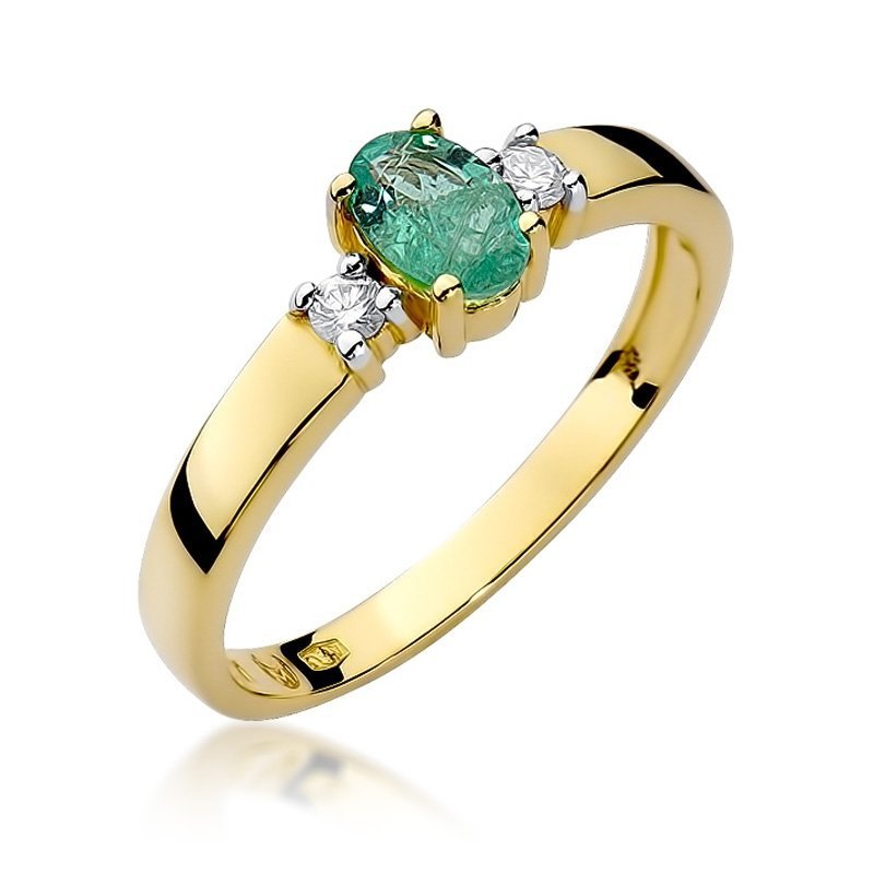 Pierścionek złoty 585 z brylantami 0,08ct szmaragdem 0,40ct W-264