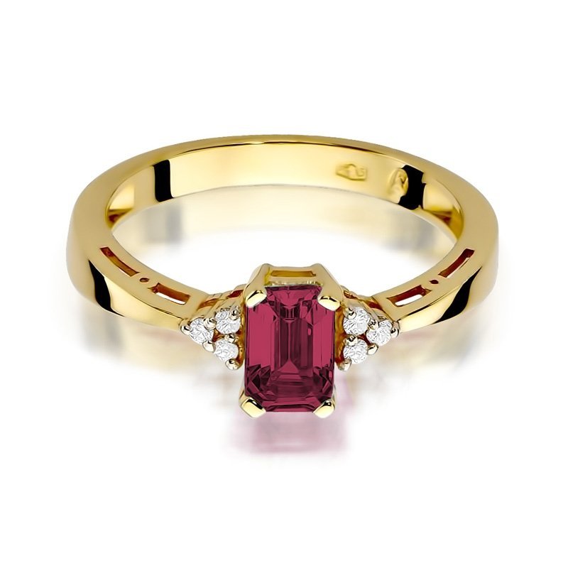 Pierścionek złoty 585 z brylantami 0,03ct rubinem 0,80ct W-2