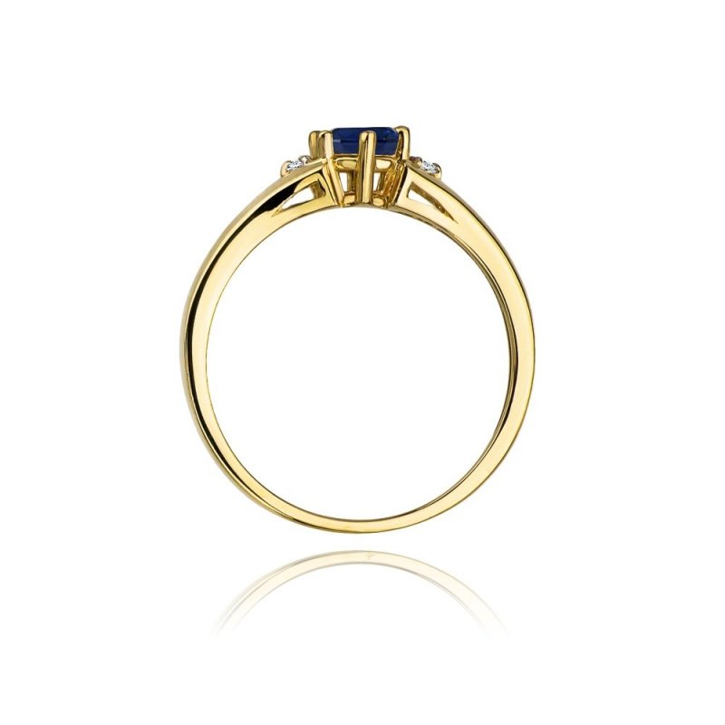 Pierścionek złoty 585 z brylantami 0,03ct szafirem 0,50ct W-76