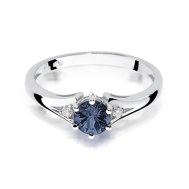 Pierścionek złoty 585 z brylantami 0,03ct szafirem 0,50ct W-76