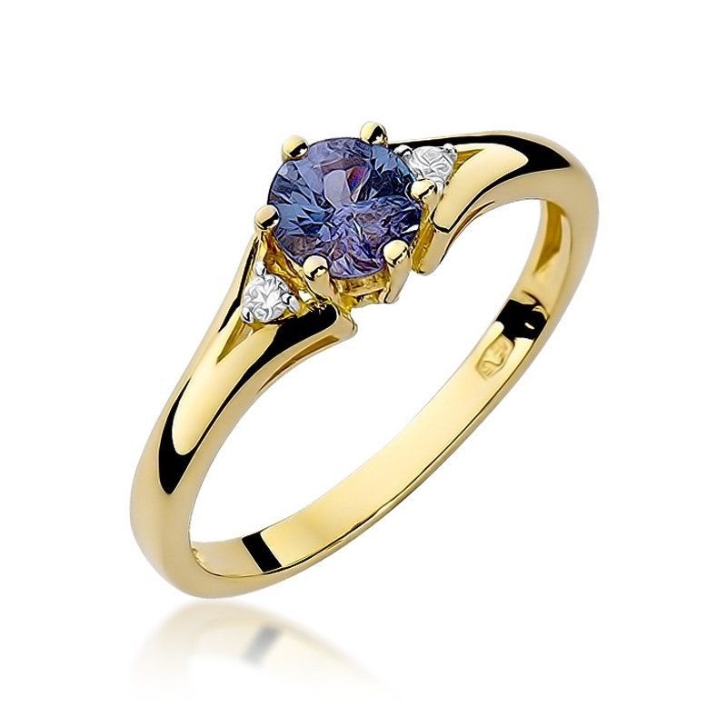 Pierścionek złoty 585 z brylantami 0,03ct szafirem 0,50ct W-76