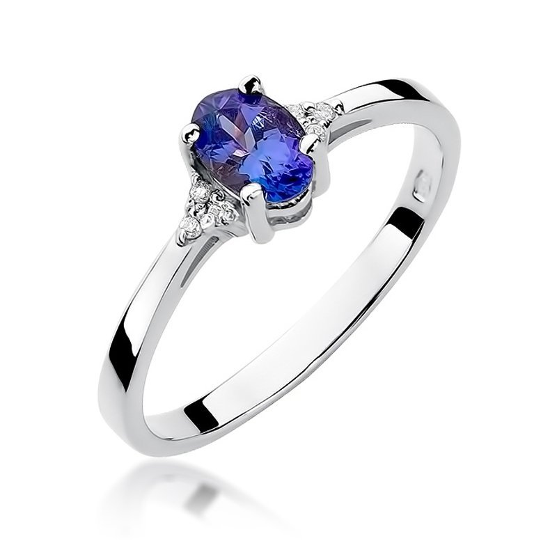 Pierścionek złoty 585 z brylantami 0,05ct szafirem 0,70ct W-301
