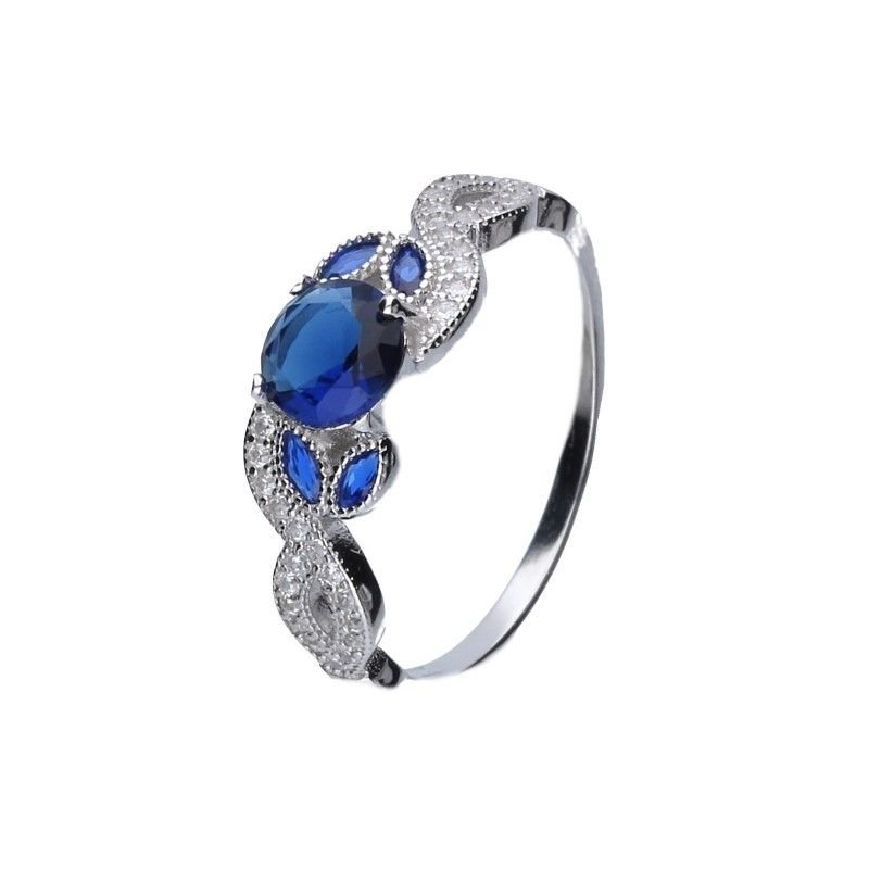 SREBRNY PIERŚCIONEK 925 SZAFIROWA CYRKONIA R 23