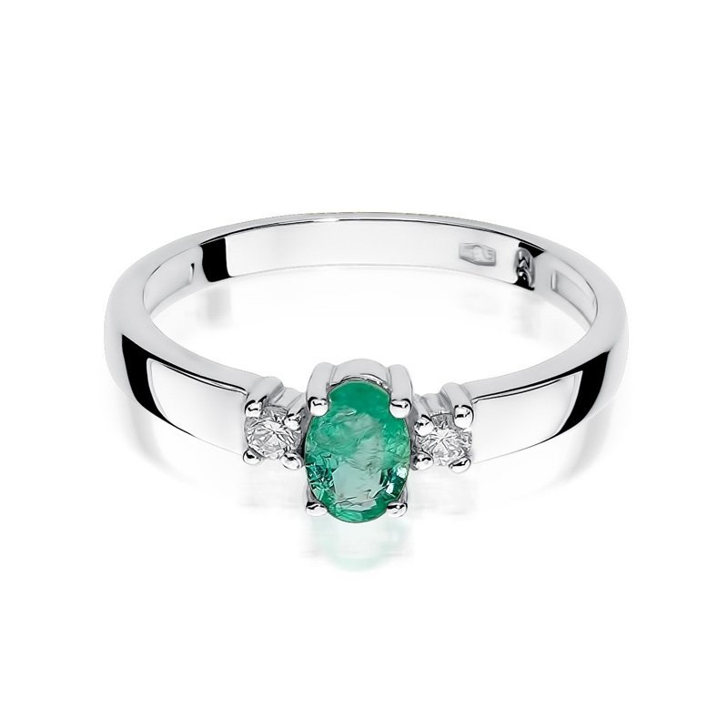 Pierścionek złoty 585 z brylantami 0,08ct szmaragdem 0,40ct W-264