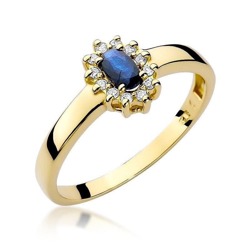 Pierścionek złoty 585 z brylantami 0,01ct szafirem 0,70ct W-26