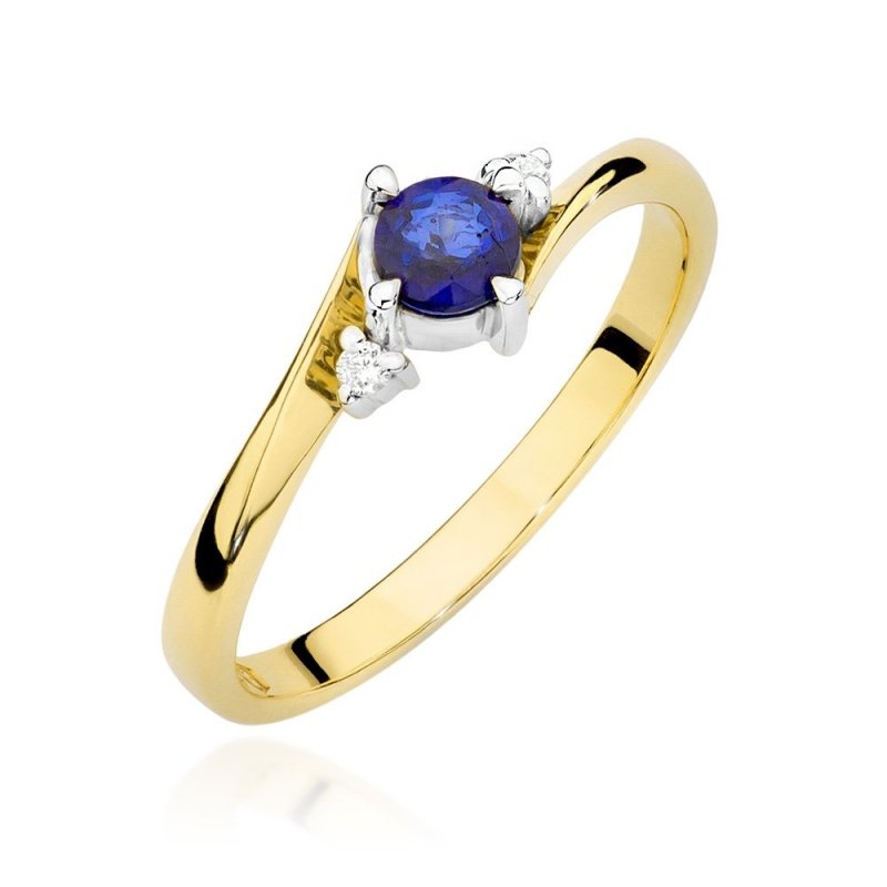 Pierścionek złoty 585 z brylantami 0,03ct szafirem 0,30ct W-346