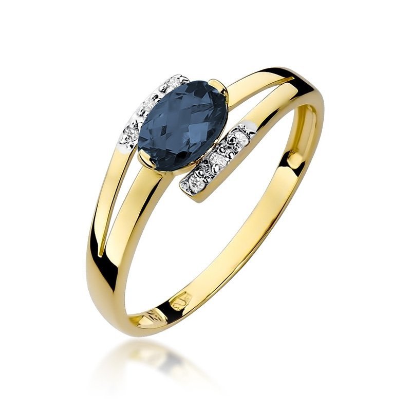 Pierścionek złoty 585 z brylantami 0,05ct szafirem 0,70ct W-119