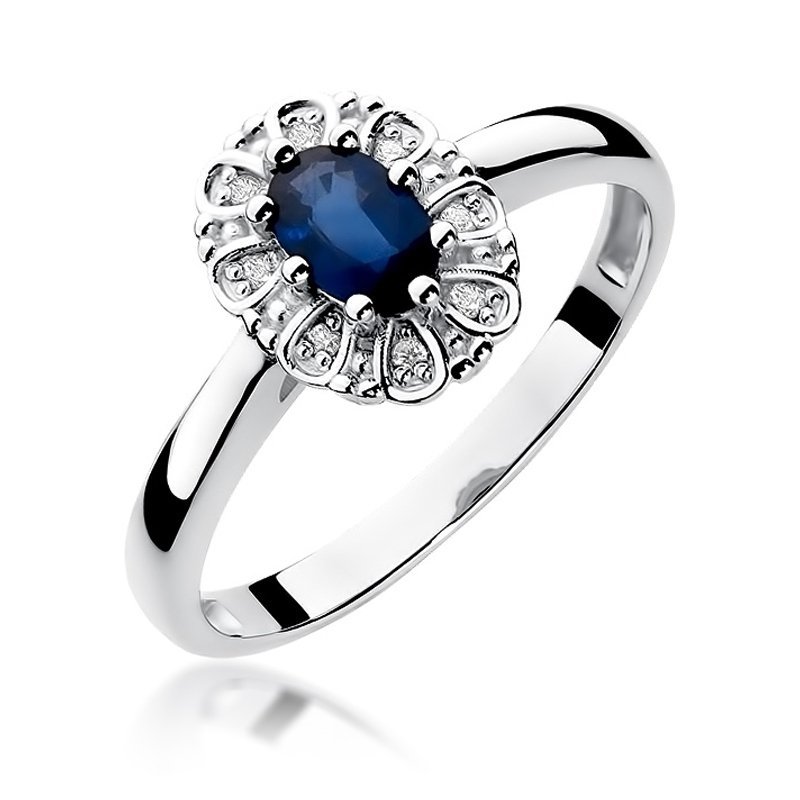 Pierścionek złoty 585 z brylantami 0,07ct szafirem 0,70ct W-304
