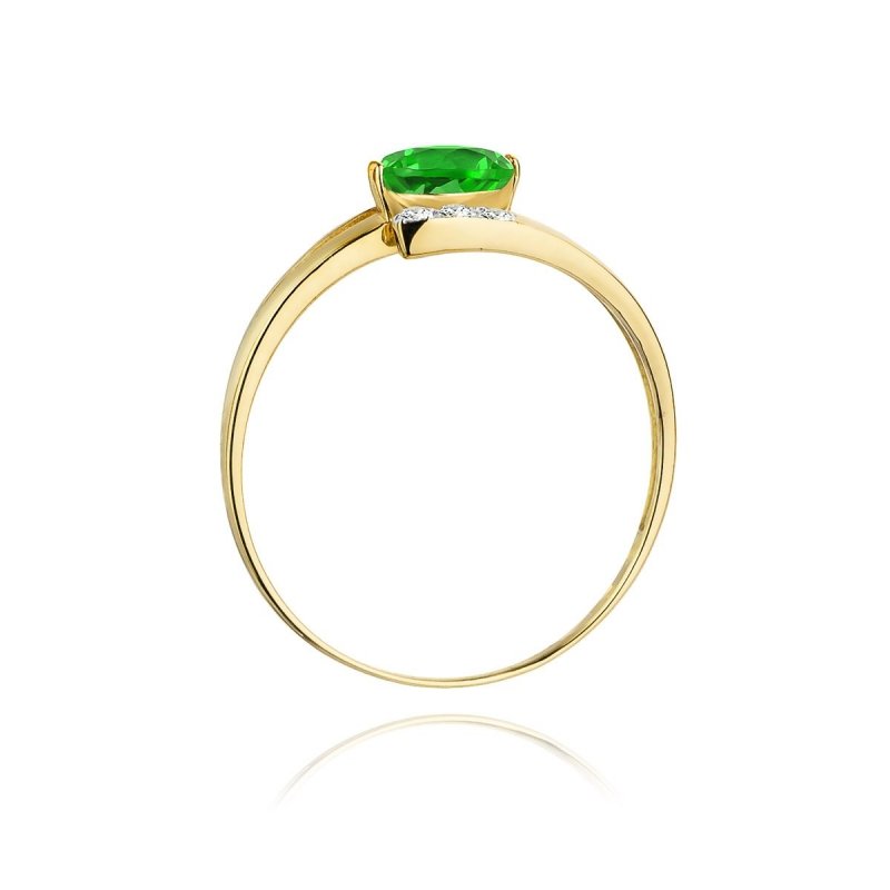 Pierścionek złoty 585 z brylantami 0,05ct szmaragdem 0,40ct W-119