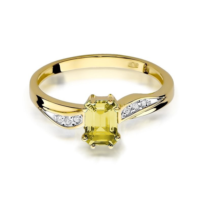 Pierścionek złoty 585 z brylantami 0,03ct cytrynem 0,60ct W-94