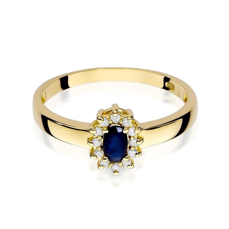 Pierścionek złoty 585 z brylantami 0,01ct szafirem 0,70ct W-26