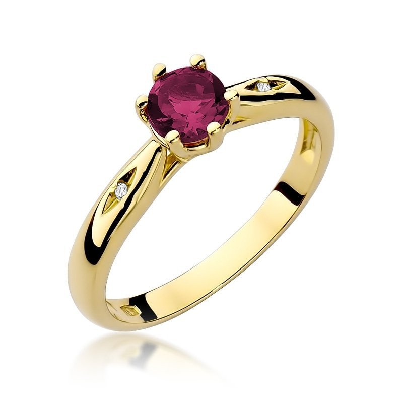 Pierścionek złoty 585 z brylantami 0,01ct rubinem 0,60ct W-74