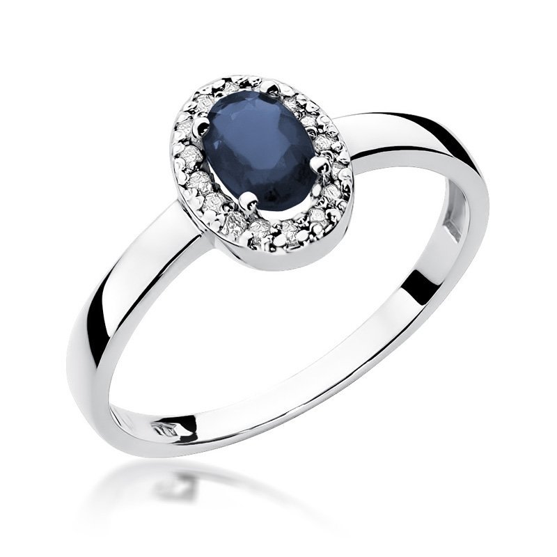 Pierścionek złoty 585 z brylantami 0,08ct szafirem 0,70ct W-330