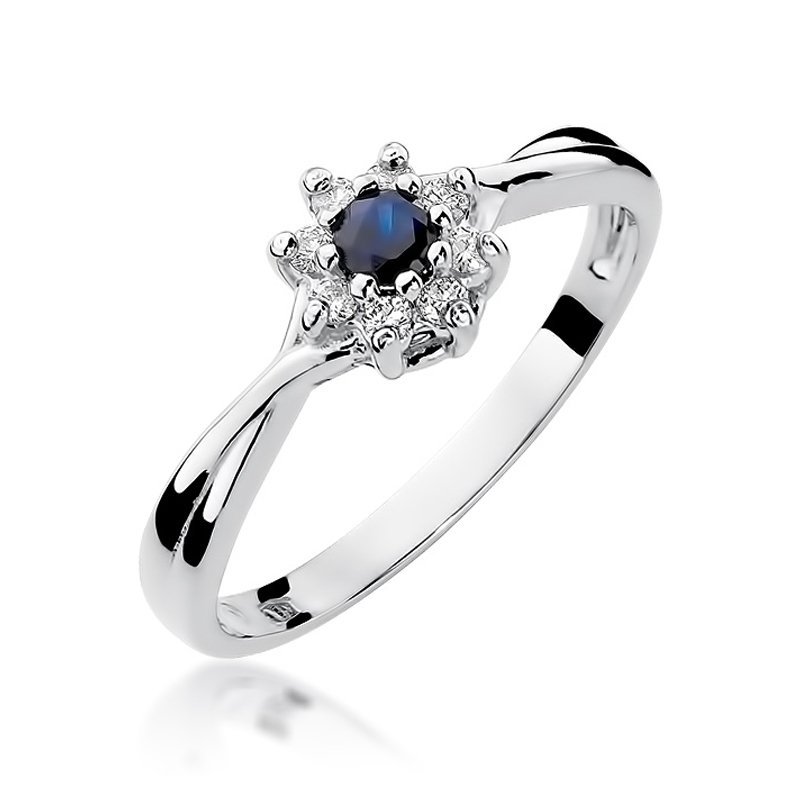 Pierścionek złoty 585 z szafirem 0,15ct brylantami 0,12ct zaręczynowy W-72