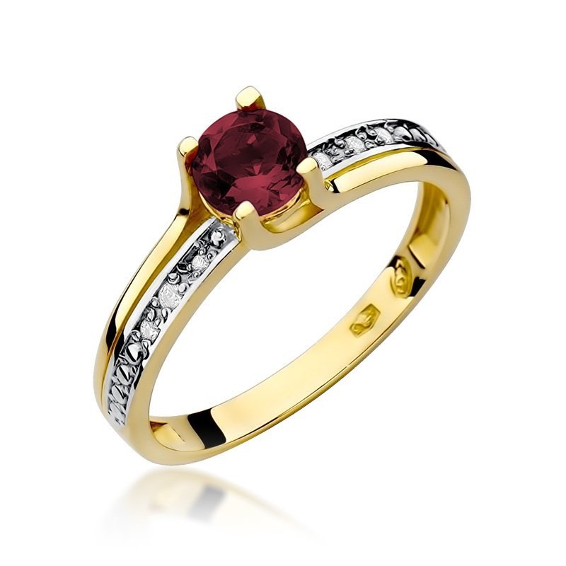 Pierścionek złoty 585 z brylantami 0,03ct granatem 0,60ct W-106