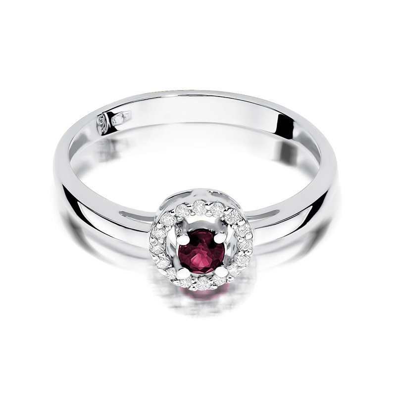 Pierścionek złoty 585 z brylantami 0,08ct rubinem 0,15ct W-238