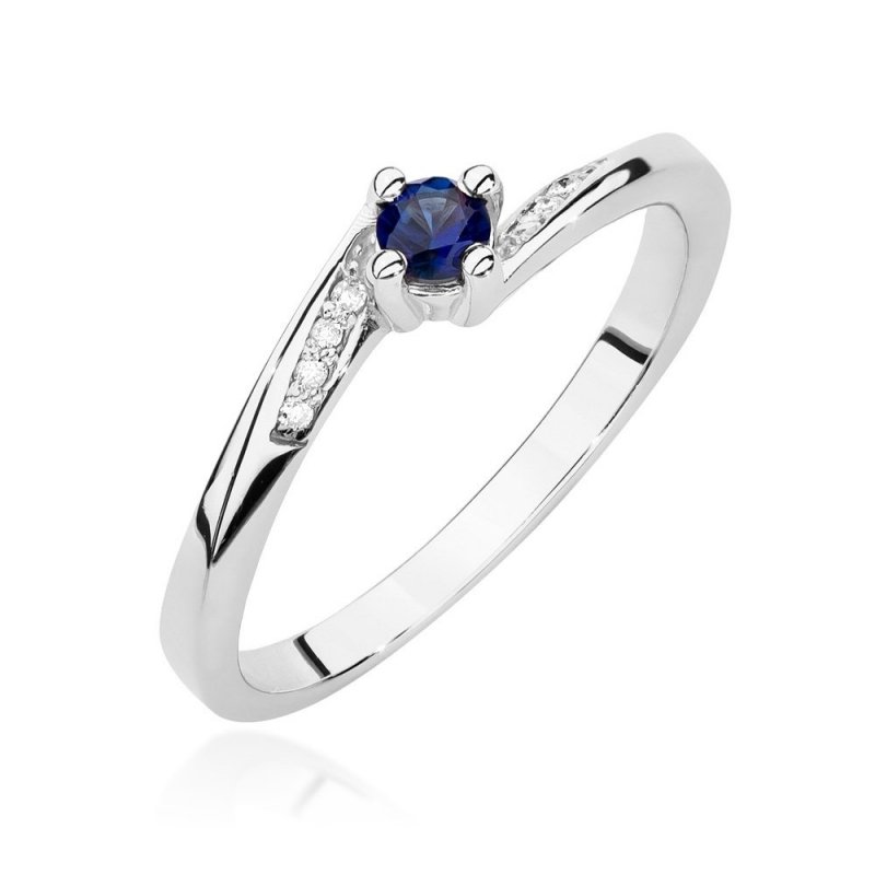 Pierścionek złoty 585 z brylantami 0,04ct szafirem 0,15ct BC-028