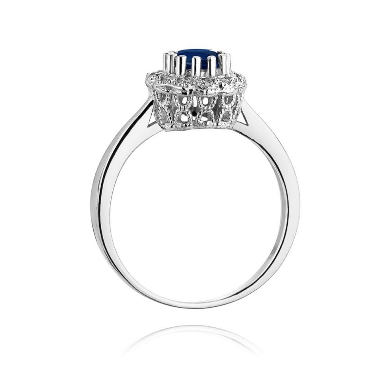 Pierścionek złoty 585 z brylantami 0,17ct szafirem 0,50ct W-284