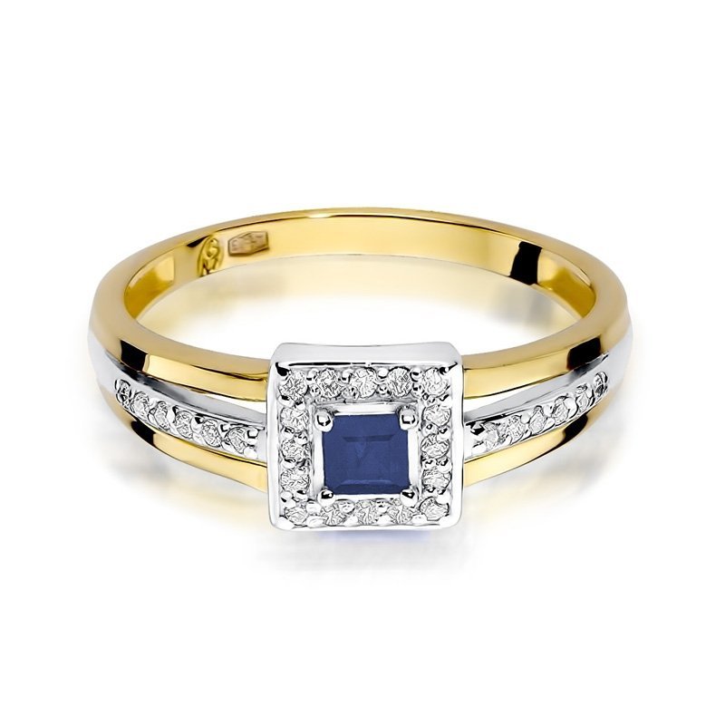 Pierścionek złoty 585 z brylantami 0,14ct szafirem 0,20ct W-271