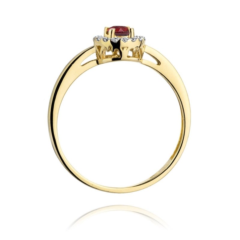 Pierścionek złoty 585 z brylantami 0,08ct rubinem 0,15ct W-238
