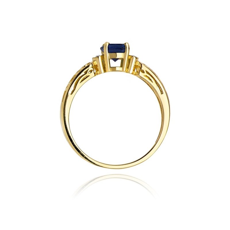Pierścionek złoty 585 z brylantami 0,02ct szafirem 0,50ct W-14