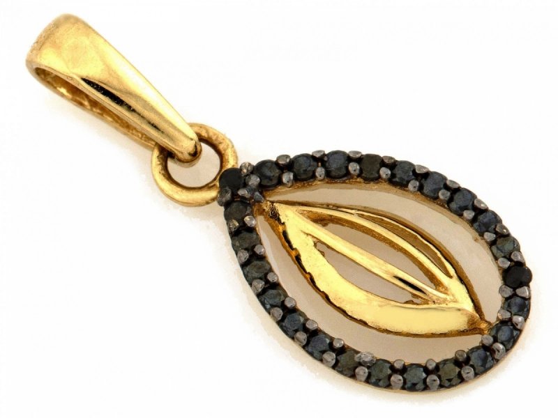 Zawieszka złota 585 łezka delikatna czarne cyrkonie