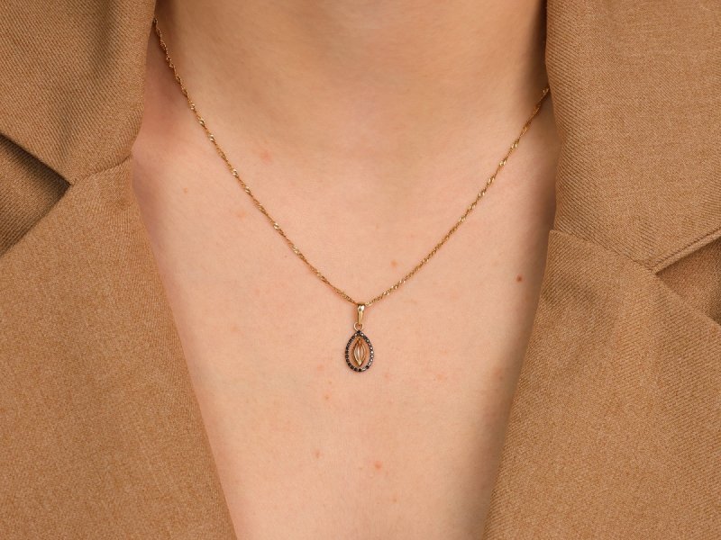 Zawieszka złota 585 łezka delikatna czarne cyrkonie