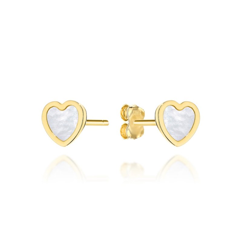 Kolczyki złote 585 małe serduszka masa perłowa