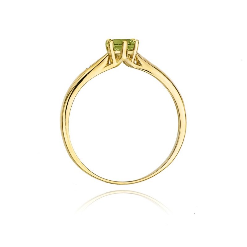 Pierścionek złoty 585 z brylantami 0,01ct oliwinem 0,60ct W-74