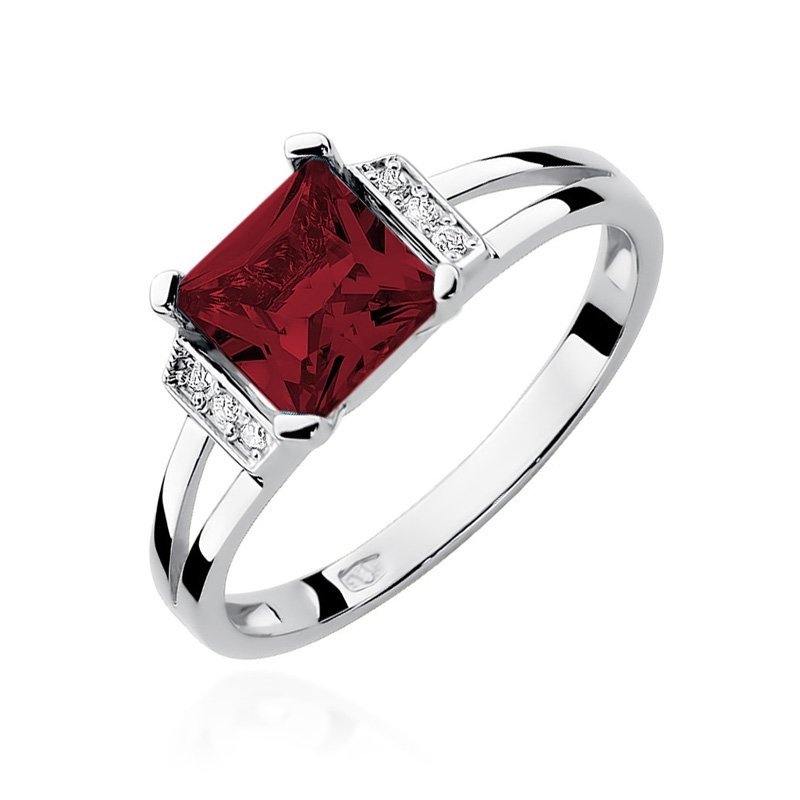 Pierścionek złoty 585 z brylantami 0,03ct granatem 1,30ct W-103