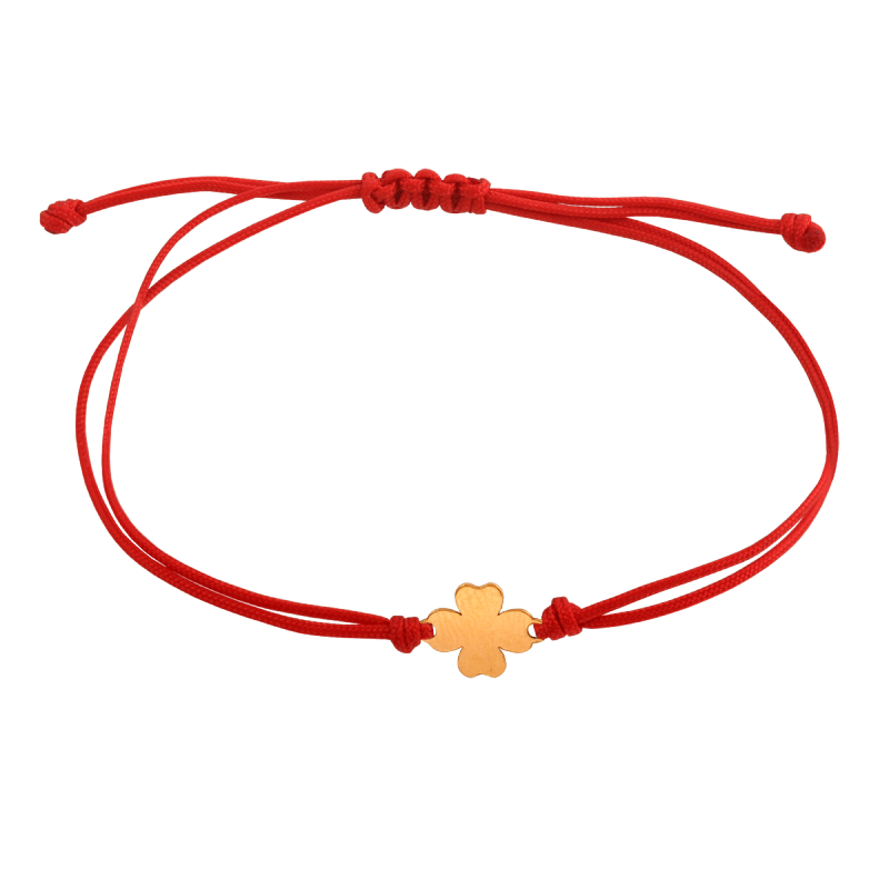 Bransoletka złota 585 czerwony sznureczek z koniczynką koniczynka 