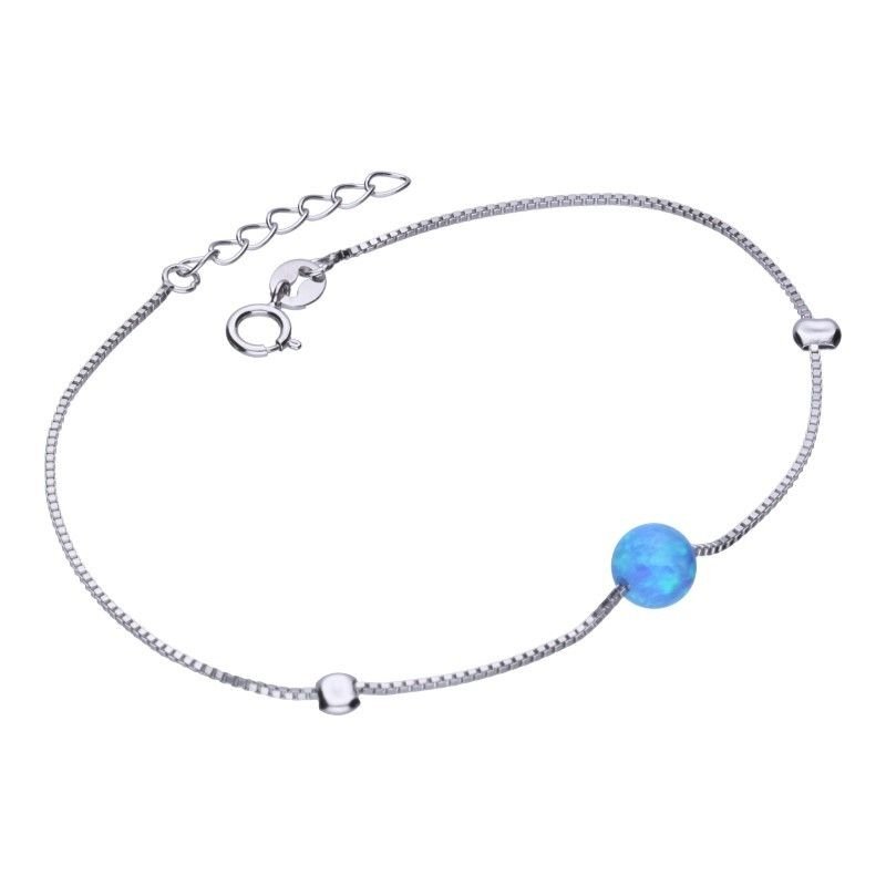 Bransoletka srebrna 925 niebieski opal kulka