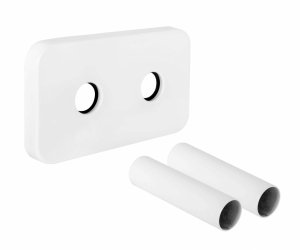 Rozeta maskująca zawory grzejnikowe kwadratowa biała z tulejami 50 mm