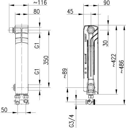 Armatura G350F/D Grzejnik z podłączeniem dolnym żeberko zasilające kątowe