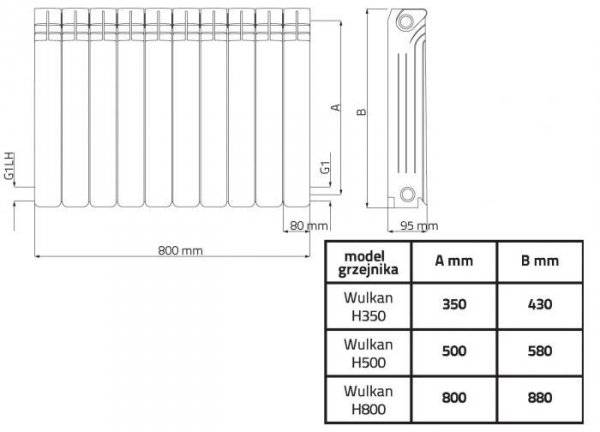 Wulkan H500 Grzejnik aluminiowy 1 żeberko