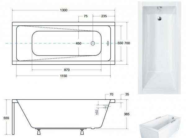 Besco Modern wanna akrylowa 160x70 prostokątna