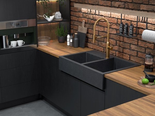 Quadron Bill 120 PVD zlewozmywak kuchenny dwukomorowy black diamond/złoty
