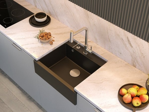Quadron Bill 110 zlew kuchenny granitowy czarny +miedź PVD 60x54 cm