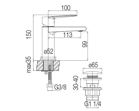 Bateria umywalkowa Valvex Esto stojąca czarna z korkiem spustowym