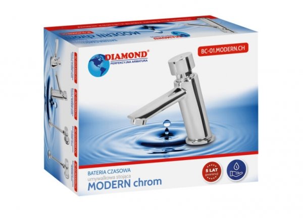 Bateria umywalkowa czasowa stojąca chrom Diamond Modern