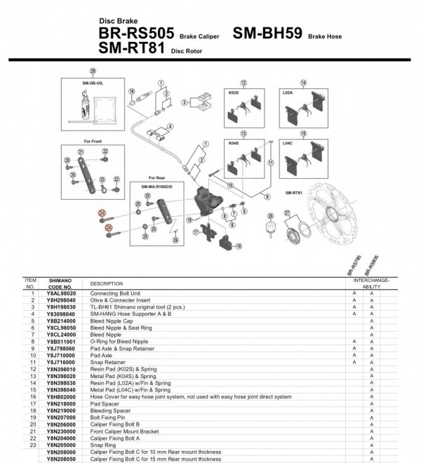 Śruba mocująca Shimano 15 mm do BR-RS505